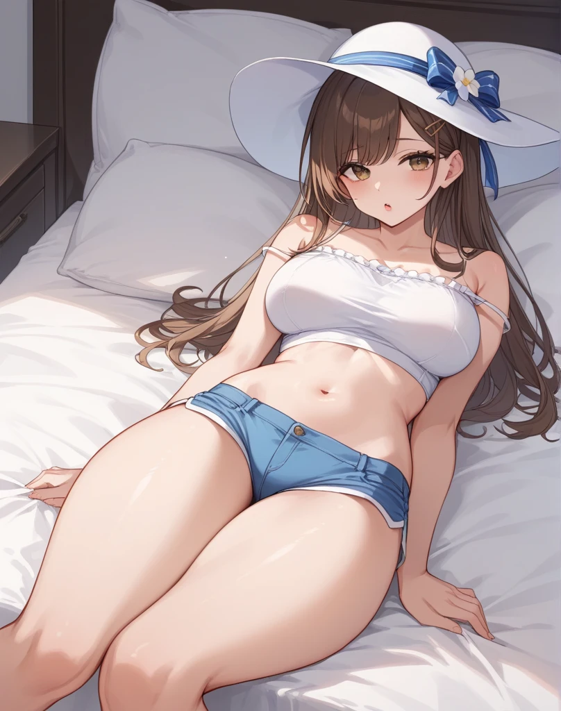 a girl,wearing a transparent white bikini,breasts big,lying down,Spread your legs,nipple protrusion,nipple protrusion,nipple protrusion,There's a sticky e in the crotch,lying in the bed,exposing the nipples,do the divisions
