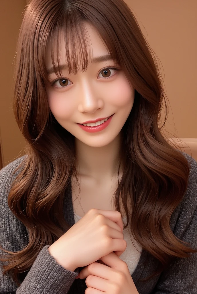 seed;88117315,((Full Body Angle))、((Front hair:1.3))、((Highest quality, 8K, masterpiece: 1.3)), concentrated: 1.2, Cute girl 1,Nipples erect、 Perfect beauty: 1.4,T-Shirts、Shorts、pajamas: 1.2,Long sleeve、Randall Color、comics＆Text Graphics、Black ruffle-trimmed drawstring zip blouse,1.1, Highly detailed face and skin textures, Fine grain, double eyelid, whitening skin, ,Highest quality,Ultra-high resolution,you,1 girl,alone,_Shiny_skin,Iris,necklace,((brown_length_Wavy_hair)),(lips)),eyelash,Front hair,deal with,compensate,Shiny,pore,skin,Large Breasts、((smiling face))、living、