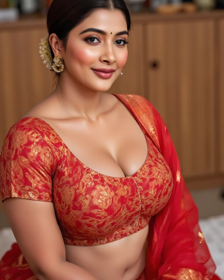 27 year old curvy,juicy,busty indian bhabhi Penélope Cruz lookalike,red lipstick,cute makeup,wearing saree