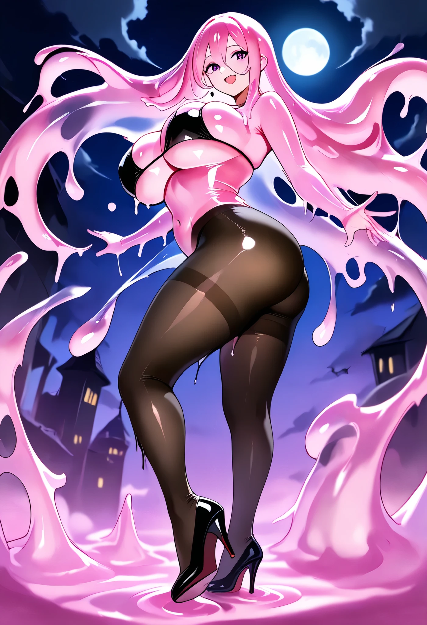 Multiple succubus,female slime,plural female monsters,demon,ferocious, liquid is flowing,胸部 tentacles, tentacles, tentacles从胸部伸出,muscles, robust,Dissolve,Wet,身体Dissolve滴水,Full body,Japanese,Slim waist,Thin legs,Abdominal muscles,huge ass,night, black bikini, breast expansion , curves, Full,Ripped black tights,high heels,Miss,have long hair to the waist, bigger , bigger ,big ,tall, pop up,特big ,Chest fat, exaggerated chest , bigger , bigger ,big ,tall, pop up,特big ,Chest fat, exaggerated chest , bigger , bigger , bigger ,
