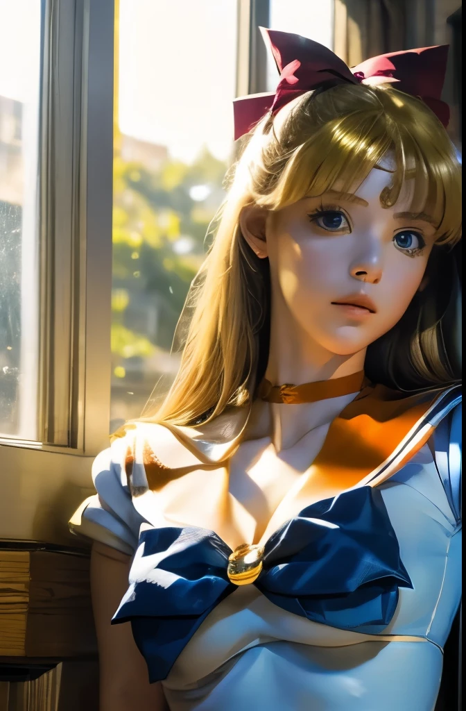 masterpiece, Highest Quality, Ultra High Definition, (realistic), RAW Photo, octane rendering, Sailor Venus, Magic Trap , Chain bondage, Weakened, is impossible to escape