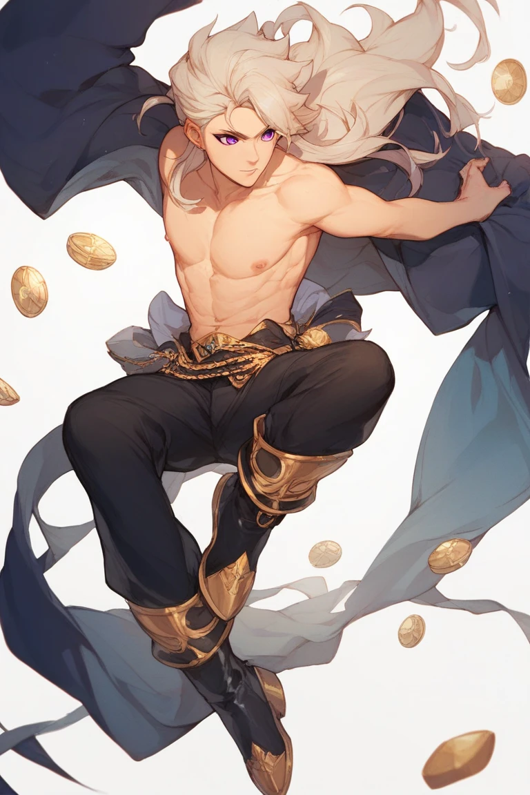 Seto (Tokyo After-School Summoners), Seto(Wandering Longing), Seth (it), Seto, Kazuma Koda, coyote, gold necklace, Gold jewelry, Ear piercing, wear a loincloth, Green Eye, Grey Body, white body, Brown Body, stripes, Striped body, Muscular men, Handsome, High Quality, 8K, High image quality, NSFW Works, pixiv, colorful background, bright background, Business card, shadowy, Muscular, closing mouth, I'm laughing, blush, tempt, offer, A composition where the whole body is visible, The right ratio, the ocean, sunlights, Sexy, condom, hold a condom, pick up a condom, Erection