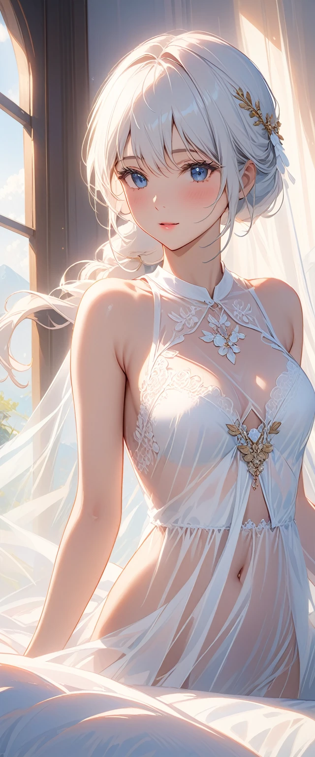 1female，Married Woman，A MILF，熟妇，mature，extremely large bosom，plumw（Background with：lakes，Cherry blossom forest，lotus flower）Lie underwater， She has long blonde hair，bobo head，seen from the front，mostly cloudy sky，（（（tmasterpiece），（Very detailed CG unity 8K wallpaper），best qualtiy，cinmatic lighting，detailed back ground，beatiful detailed eyes，Bright pupils，Blue eyes，Snow-whiteskin，Redlip（Very fine and beautiful），（Beautiful and detailed eye description），ultra - detailed，tmasterpiece，））facing at camera，A high resolution，ultra - detailed），revealing breasts，Bare genitalia，  Bulge，legs are open，Raised sexy，Camel toes，Desire for dissatisfaction，frontage，beautiful angel，Angel wings（Wearing ：veils， Panties of transparent lace，hijabi sluty）