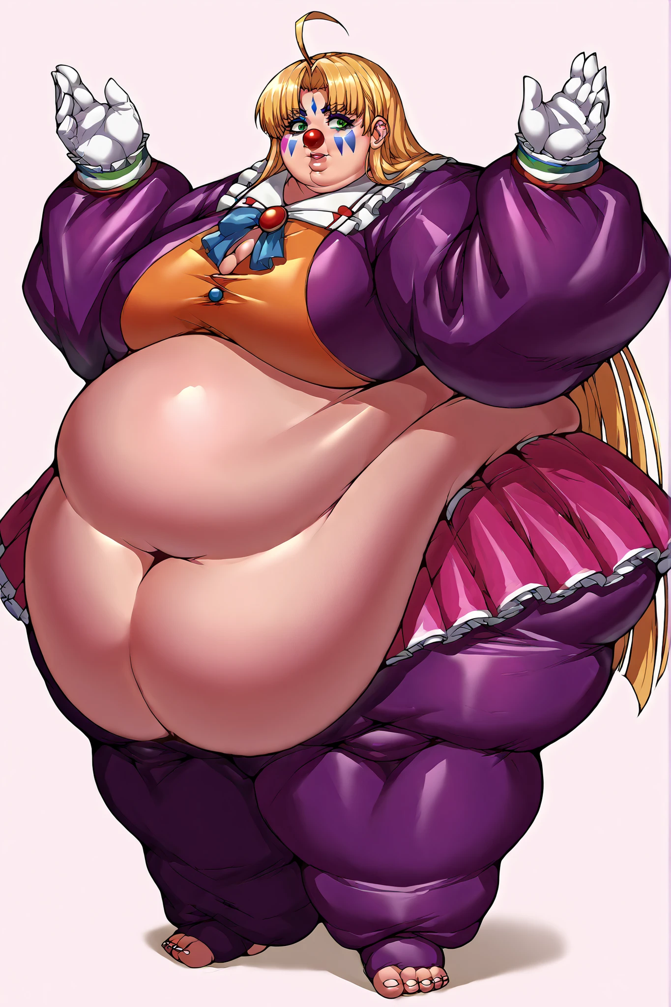 Solo, 1girl, age22, NSFW, Hot Blonde Bimbo, Gigantic breasts, Huge Breasts, Tiny hourglass waist, Huge Hips, Colossal ass, Huge ass, Ultra thick thighs, Massive puffy lips, Pink common whore outfit, Ultra slutty clothes, Pink high heels, (Gigantic breasts:1.4), (Gigantic ass:1.4)