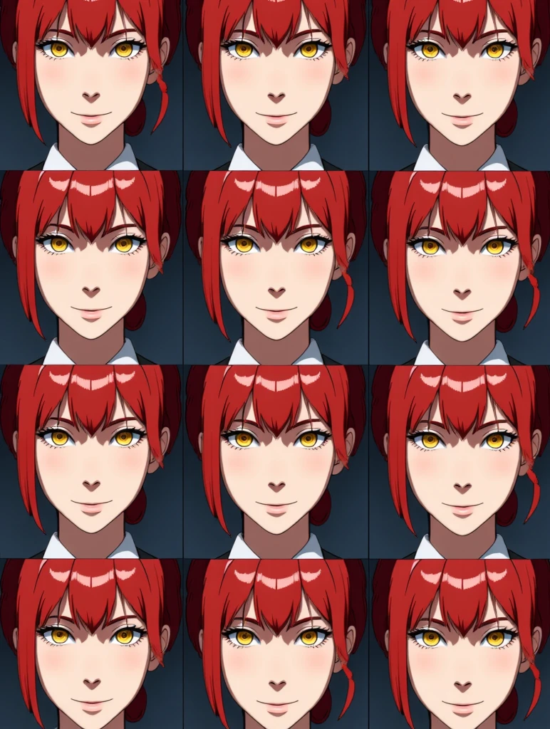 (masterpiece, best quality), 1girl, anime character facial expression sheet, Draw one facial expression from various directions on one sheet, draw a total of 6 faces, 3 horizontally and 2 vertically. The specified facial expression is a cheerful smile, portrait shot area depiction,
BREAK,
girl, 18, 165cm tall, slender, medium bob brunette hair, large slanted eyes, school uniform, (simple white background, only characters are colored:1.3),
