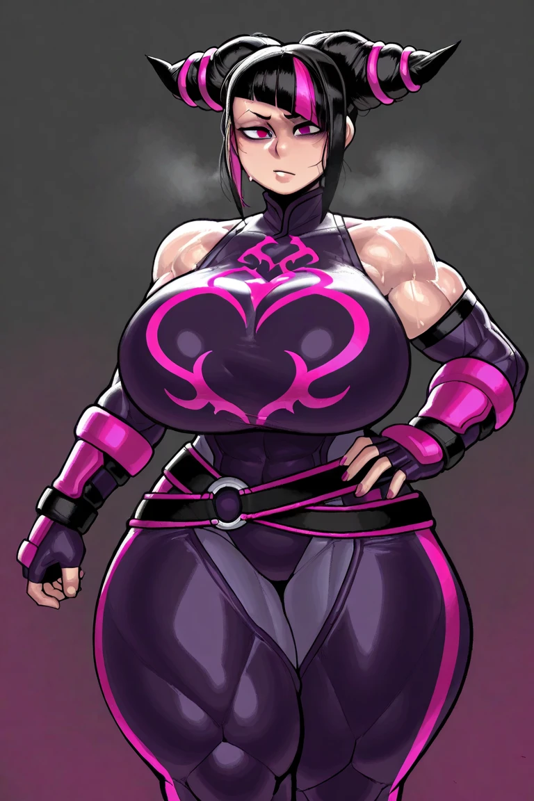 Shuten, arm guards, armor, black gloves, bodysuit, fingerless gloves, gloves, japanese armor, kote, loincloth, purple bodysuit, ribbed sleeves, tabard, toned, breasts, 4 breasts, huge breasts, big breasts, 4 arms, full body.