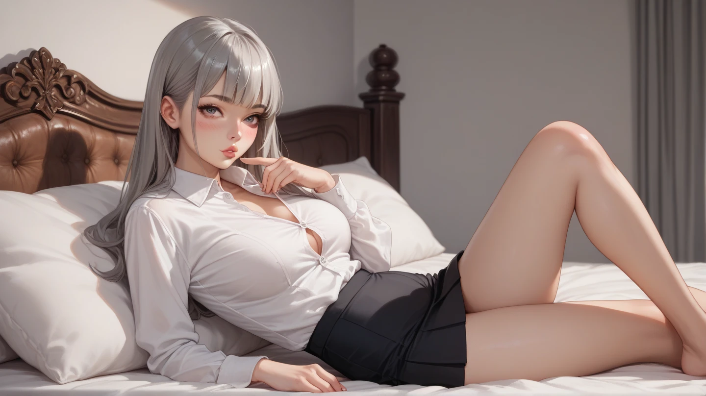 One Woman Man,Silver Hair,Medium Hair,Curly Hair,blue eyes,Wearing a white coat,Wearing a white shirt,Health Room,School teacher,teacher,,Small ,Small breasts,,flat chest,clear,Sitting,bed
