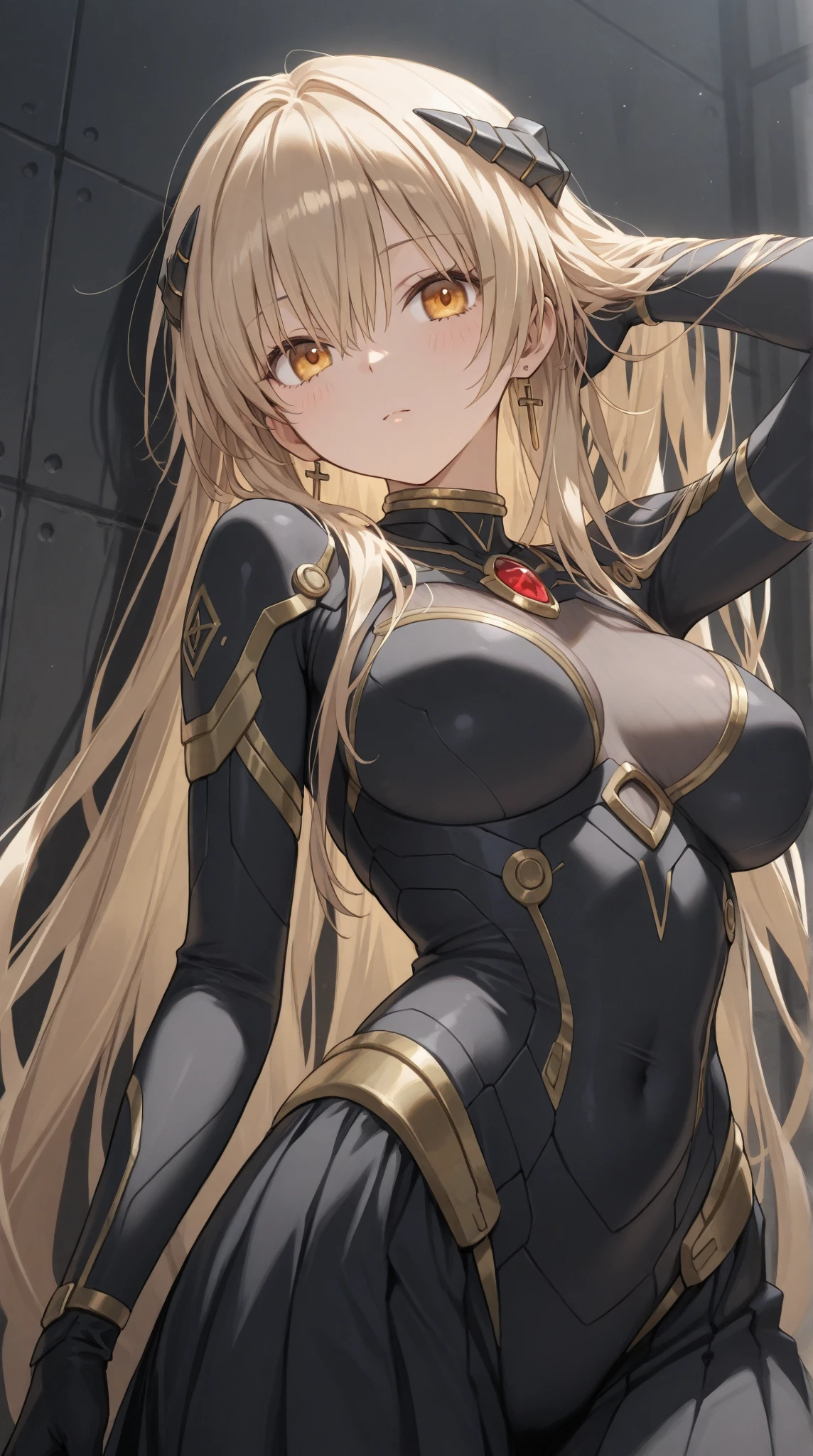 {{masterpiece}}, {{best quality}}, {ultra-detailed}, {{extremely detailed}}, 4K, {8K}, best quality, {beautiful}, library, personal computers, a pretty woman, solo, latex bodysuit, beautiful gold hair, {beautiful eyes}, triumphant look, smug look, self-satisfied look, lunamaria hawke