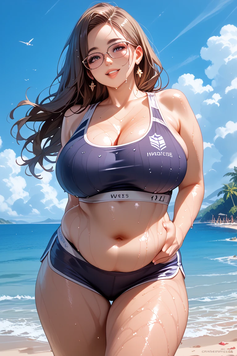 masterpiece、highest quality、black hair、black skin、brown skin、Brown skin、鮮やかなrunningウェア、ponytail、Park with a view of the pond、sweaty、running、Backlight、cheeks are red、Glossy skin、plump breasts、plump thighs
