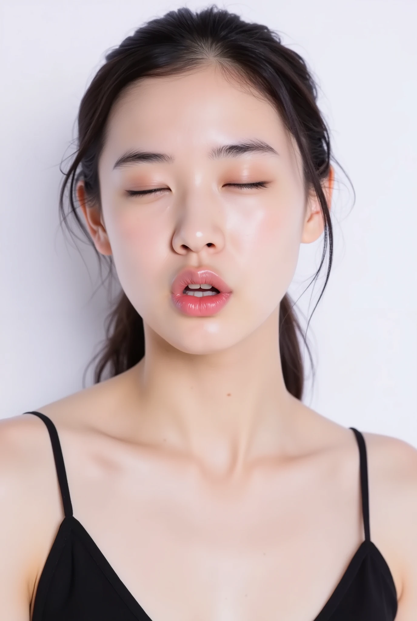 ((Highest quality, 8K, masterpiece: 1.3)),, Foam at the mouth、Highly detailed face,、Focus your eyes, Nose and mouth,Face Focus, Woman with open mouth and closed eyes, Face Focusの接写、26 years old,Rino Sashihara、Realistic nostrils、Angle from below、Sweaty skin、Yogurt for glowing skinを強調する照明、Yogurt for glowing skin、Shiny skin、Big eyes、double eyelid、(My tongue is wet and shiny) ((Wet tongue)) ((Berokisu)),In a dark room,Shooting from the air、Exposed nipples、((Small breasts))、Very good、belly button、Sweaty、blush:2.0、