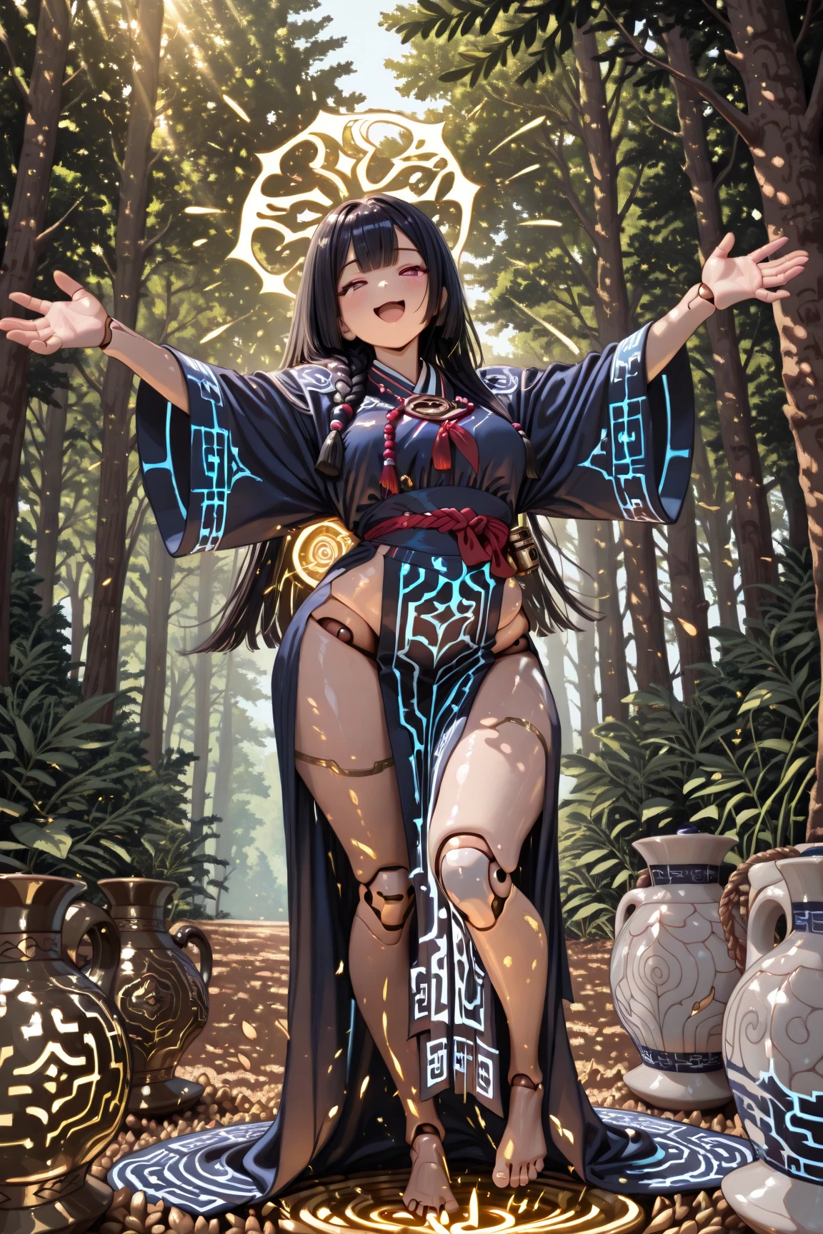 ((best quality)), ((highly detailed)), masterpiece, (detailed eyes, deep eyes), (1girl), (glasses), full body, <lora:hairdetailer:1>, ((jiangshi)), ((undead)), colored skin, (dark grey_skin:1.33), ((glowing red eyes)), (china_dress), cleavage cutout, side_slit, rough long hair, detached sleeves, ((ofuda)), ((qing_guanmao)), <lora:Better Sharp Teeth 3:1>, (((sharp teeth))), ((wide grin)), dark, shrine, torii, paper lanterns, night time, (at a waterfall), <lora:twistedscarlett:1>, twistedscarlett