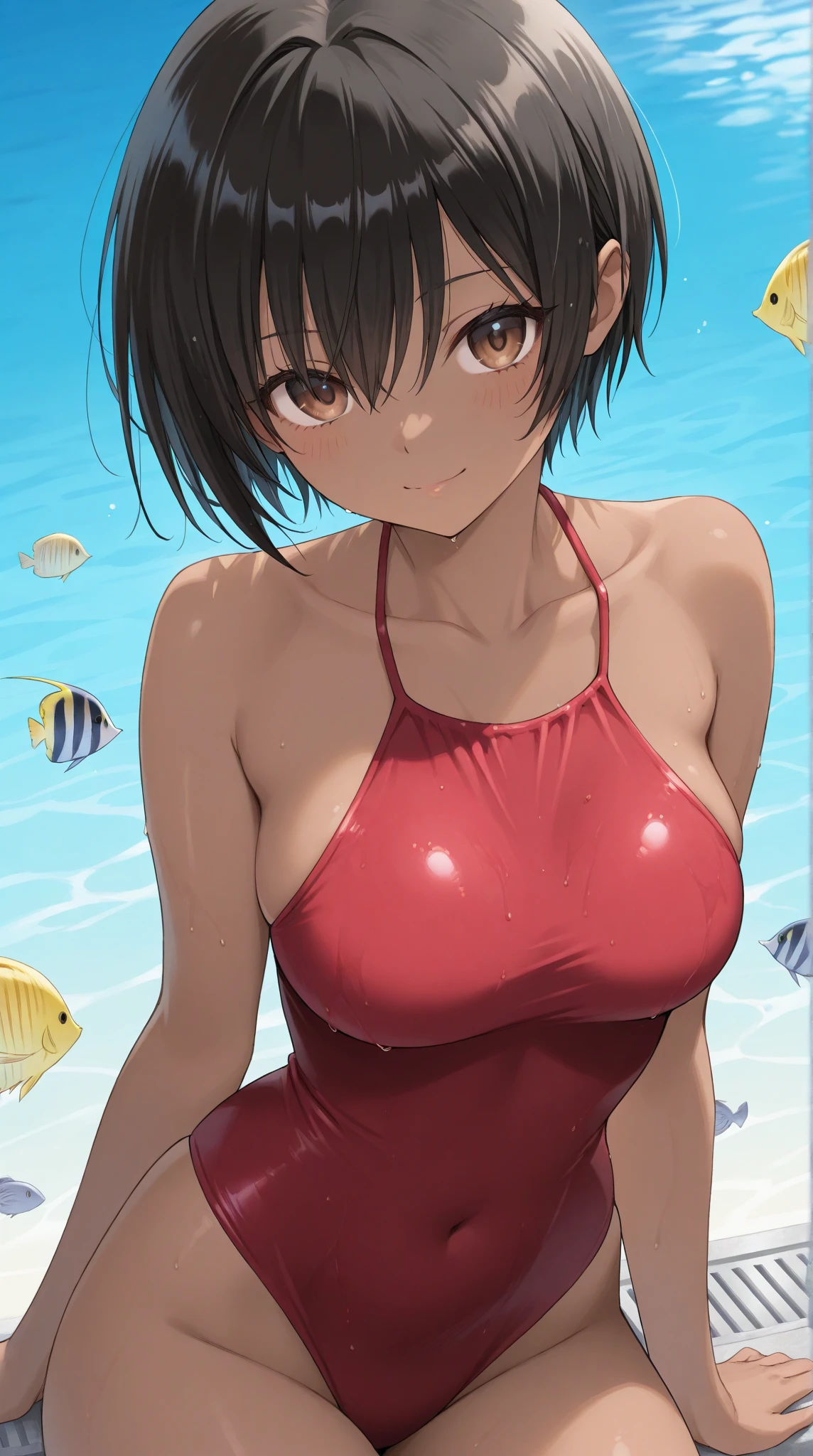 tmasterpiece， hoang lap ， （Complicated details）， （rich colourful）， cinmatic lighting， Bust， the Extremely Detailed CG Unity 8K Wallpapers，(swim wears:1.5) tian zi\（Shipden\）， 1girll， Large breasts，cleavage，独奏，(比基尼:1.5)， rays of sunshine， spatter，Be red in the face，ssmile，looks into camera，Close-up shot，sea beach，​​clouds