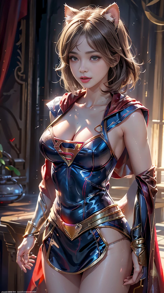 Highest quality, Realistic, photoRealistic, Award-winning illustrations, (Intricate details: 1.2), (Subtle details), (Intricate details), (Cinematic Light, Super sexy short hair super girl, Large, firm, swaying bust