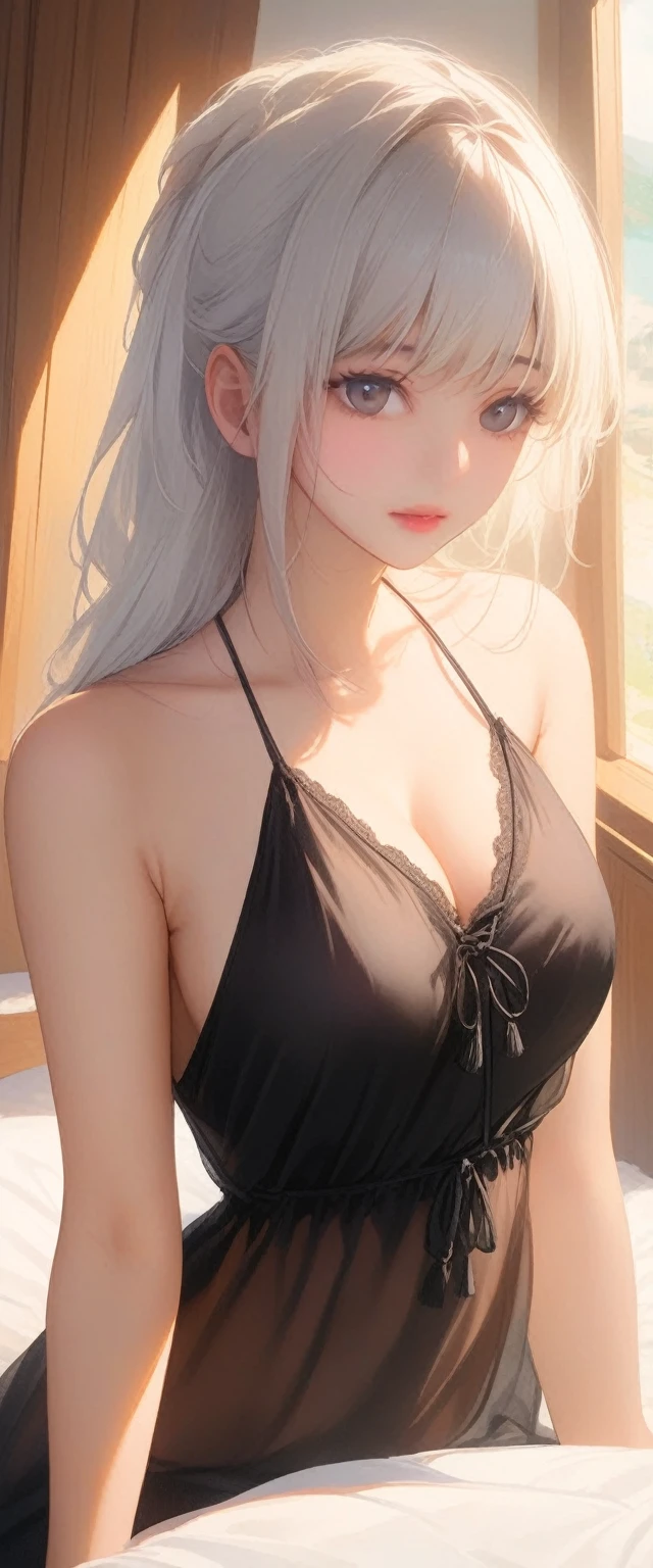 1boy，Face focus，AS-Adult，pornographic lingerie，Large breasts，best qualtiy，employee，detail in face，office room，The building outside the window，Background of details，Diffused sunlight，depth of fields，Background bokeh，pregnant women with