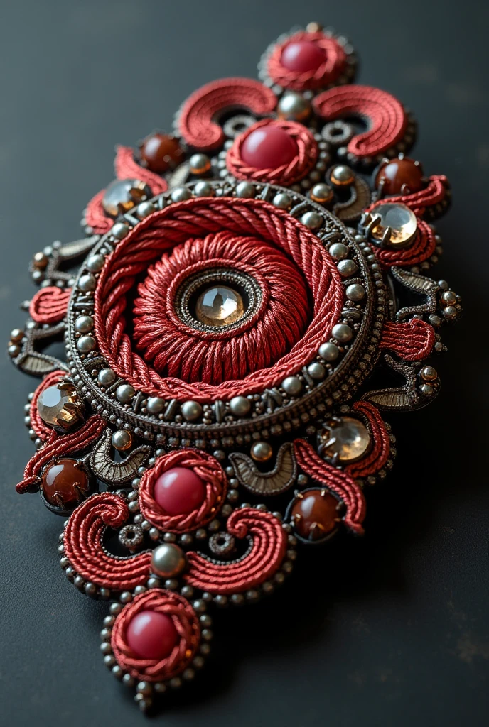 Handmade jewelry made of red waxed cord with macrame art . brinco e colar prateado e pedras vermelhas