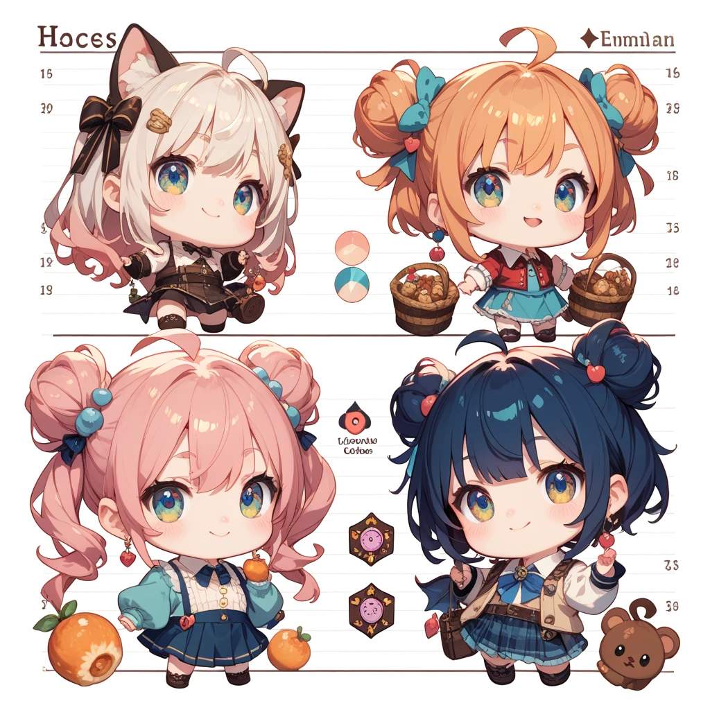 Cute original chibi character emoticons chart sheet, various expressions