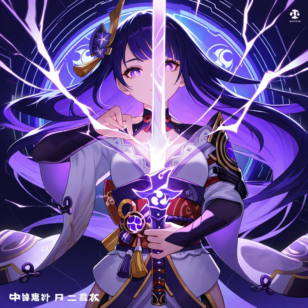 Anime character holding a sword and fire in his hands, 日本のgoddess of lightning, black - haired mage, shikishi, appears as the fire goddess, Onmyoji, Onmyoji portrait, goddess of Japan, beautiful sorceress, Light Novel Cover Art, epic light novel art cover, goddess of lightning, anime goddess, jellyfish shrine maiden