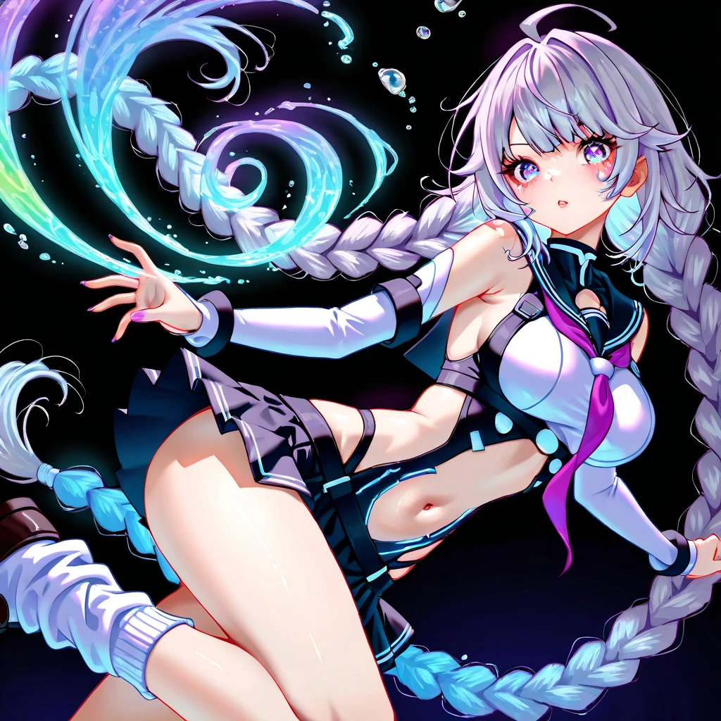 masterpiece, best quality, absurd Res, perfect anatomy, simple background, (((front views))), (((from below))), Mori Base, white long hair, (((larger breasts:0.9))), veil, hair ornament, white high socks, black geta, (((Purple side string bikini))), (((forget to wear bikini bottoms:1.3))), mouse close, outdoors, open field, 1girl, competition swimsuit, breast lift, large breasts, thigh gap, surprised
pool, partially submerged