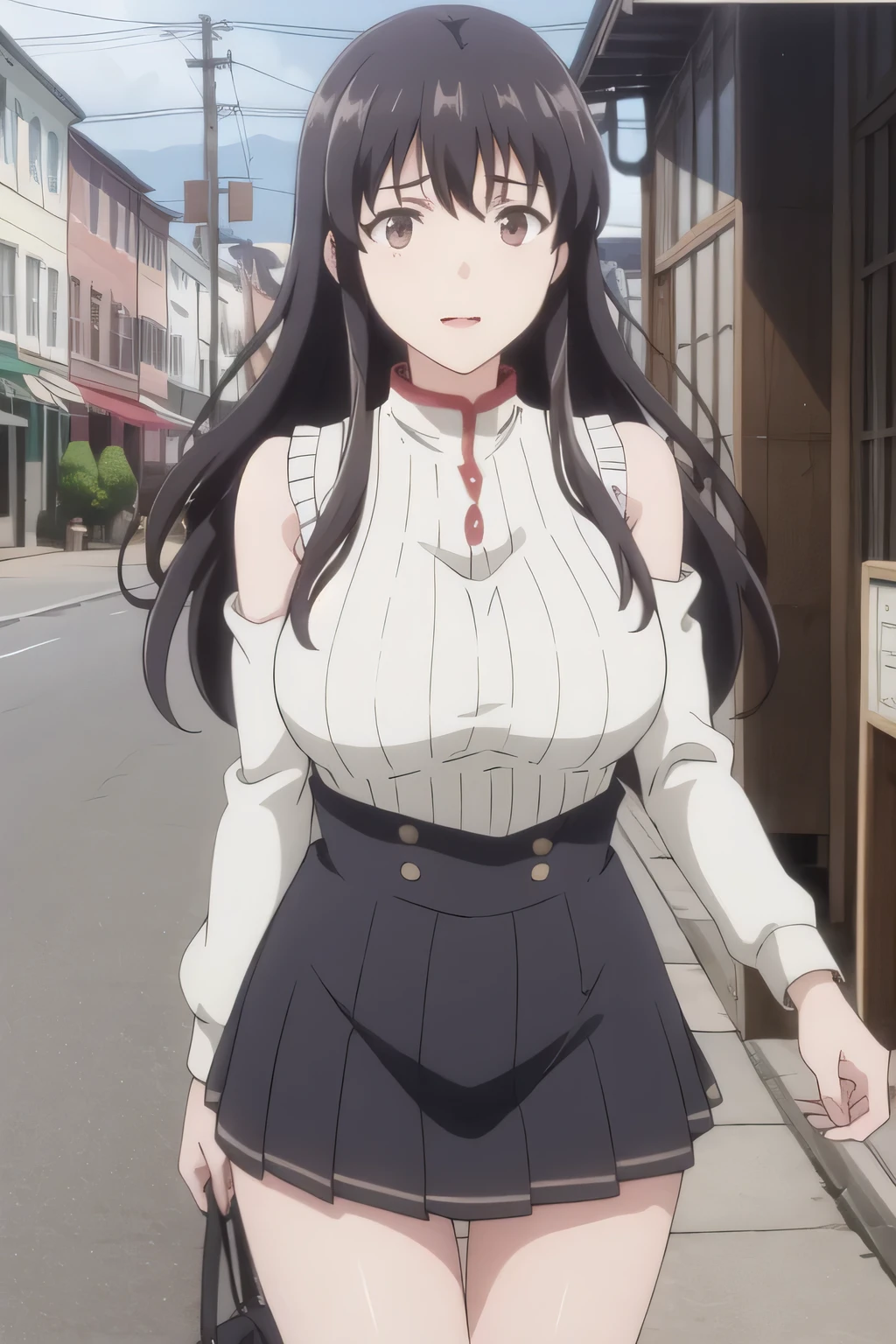 nice smilesを描けますか,Big BreastsをさらにBig Breastsに描いて下さい,My nipples are sharp、、When wet, it becomes transparent ,I'm wearing a miniskirt、nice smiles,{{X}},I'm drawing her expression more delicately,walking alone, city tour ,,(((she's wearing casual tourist-style clothes))), ,(Let's draw a more delicate look),(sleeveless wool sweater),( Pleated Legs,white panties),(That work is enough for one person {X} You can draw the perfect balance of suppressing destruction)、 That's enough,frown。unless the job requires it。 {X}、 , An attractive 40-year-old woman takes off her uniform, big black wavy hair, , Big Breasts, thin waist , , ,