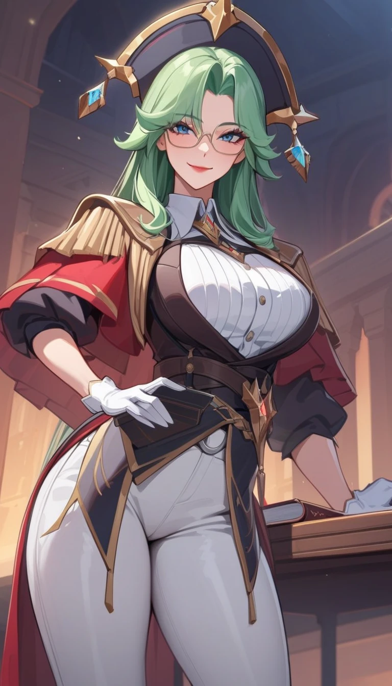 masterpiece, detailed, Best Quality , 1 girl , blue hair and green hair , multicolor fur , by the median , light blue eye , elegant gabardina , Skirt , long socks , eleven , strong , black gloves , long cape , good body , messy hair , pointed ears , elegant , 19 years , high , standing