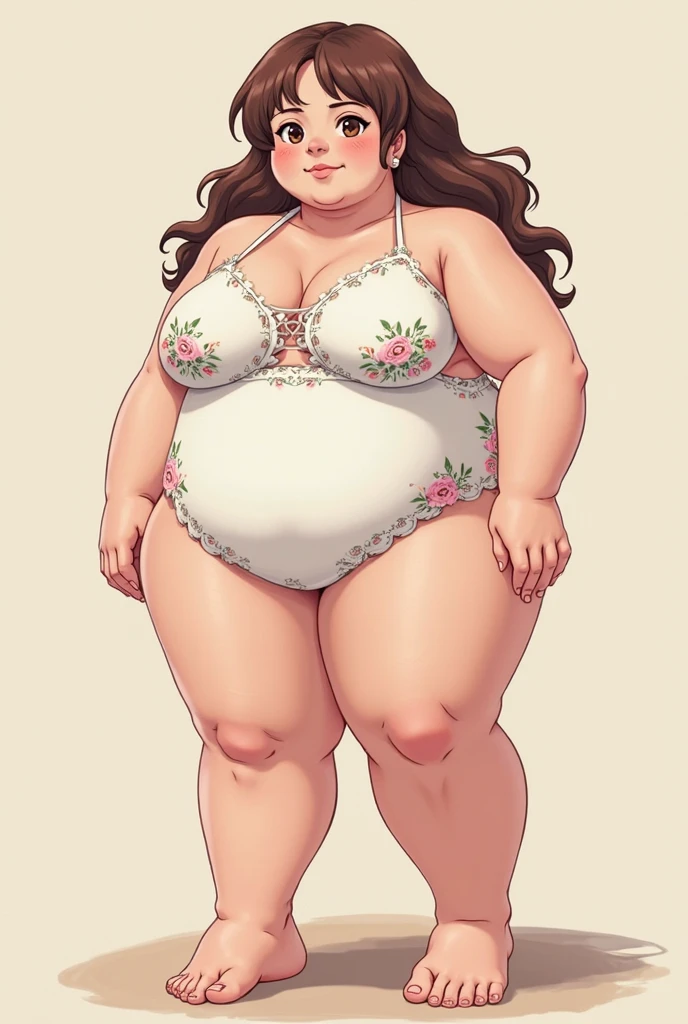 Plus Size Anime Girl, Ponytail, Full Body, Bikini, White Background, For Coloring Book