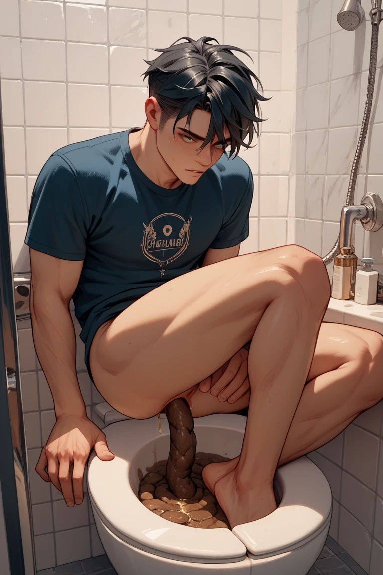 ultra-detailed, masterpiece, best quality, highres, extremely detailed, nsfw, (solo shoot:1.5), (1boy:1.5), man, lean guy, short hair, work clothes, open shirt, bottomless, torn clothes, drunk, (restrained:1.5), shackles, handcuffs, shibari, kneeling, (excessive cum:1.3), (cum on body:1.5), bus stop,