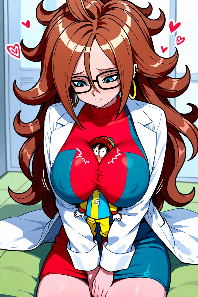android21, 1girl, solo, blue eyes, brown hair, long hair, curly hair, hair between eyes, jewelry, hoop earrings, glasses, checkered dress, two-tone dress, multicolored dress, tight dress, turtleneck, black pantyhose, labcoat, l smile, (insanely detailed, beautiful detailed face, masterpiece, best quality) cinematic lighting,blush, open mouth, big mouth, tongue, tongue out, close up, saliva, uvula, uvula, mouth focus, excessive saliva, , looking down, nude, long tongue, large tongue, room, happy