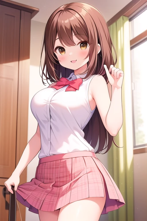 ((Tabletop, highest quality, High resolution, Hmph, Pixel Perfect, 4K, Hmph, Hmph))), One Girl, single, alone, beauty、The whole body is visible、 ((Mid-wave hair, bangs, Brown Hair)), ((Brown eyes, Beautiful eyelashes, Realistic eyes)), ((Detailed face, Blushing:1.2)), ((Smooth texture:0.75, Realistic texture:0.65, Realistic:1.1, Anime CG Style)), Center of chest, Dynamic Angle, Perfect body, ((Pink is good)), classroom、Looking up from below、Very embarrassing panic smile, 、、(The wind flipped up her skirt, Exposing your buttocks....................、Her white and pink floral lace panties are completely visible)、My whole body is wet,Put your hands in your panties