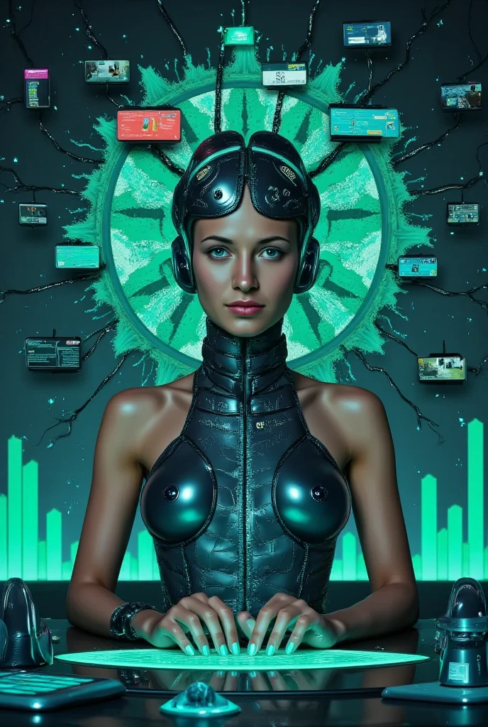 a sexy large-breast slim woman composed of dark green binary code cascading over a vibrant, 8K Ultra HD canvas, dynamic matrix-inspired lines and patterns, ample alphabets in rainfall effect, resembling the iconic visual motif from The Matrix, digital painting, ultra fine, octane rendering, (((((holding a short gun, aiming at the camera))))), sunglasses, tube top, miniskirt, (((((half-body thigh level medium shot))))), cinematic lighting, simple zoom blur background