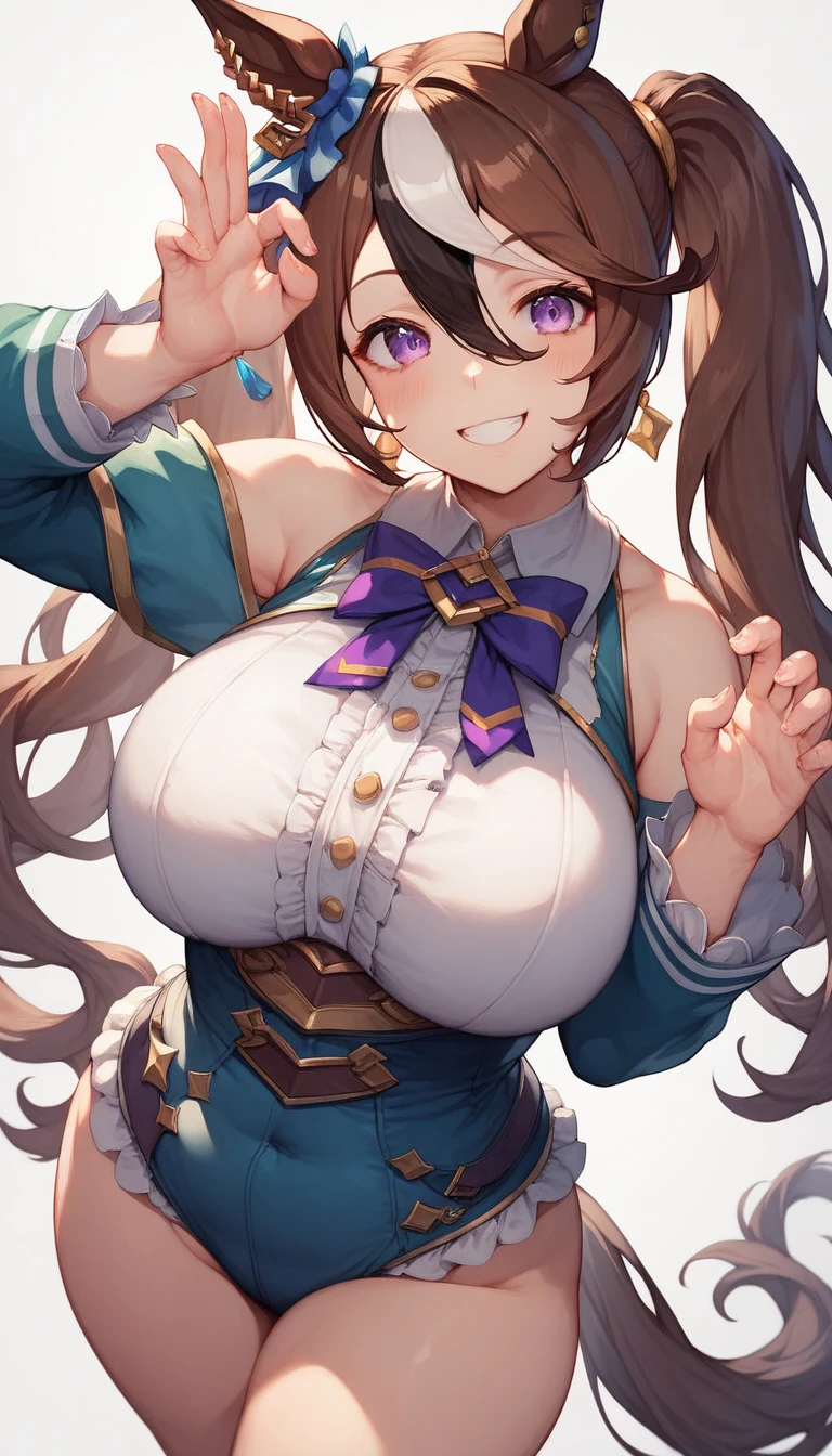 1girl, swimsuit, bikini, solo, eyewear on head, nipples, huge breasts, white bikini, sunglasses, jewelry, ahoge, necklace, white background, large areolae, looking at viewer, blush, brown hair, cleavage,milf,huge breasts,(shiny skin),(mature female:1.2),sparkling-anis,