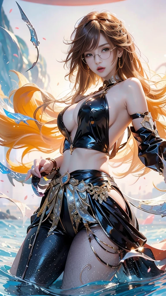 Official art, Unity 8k壁纸, ultra-detailliert, Beautiful and aesthetic, masutepiece, Best Quality, (Zentangle, mandalas, Tangle, Entangle), (Fractal Art:1.3) , 1girl in, Big Breast, Extremely detailed, Dynamic Angle, cowboyshot, Most Beautiful Form of Chaos, Elegant, a brutalist designed, vivd colour, romanticism, Atmospheric, ecstasy of musical notes, streaming musical notes visible