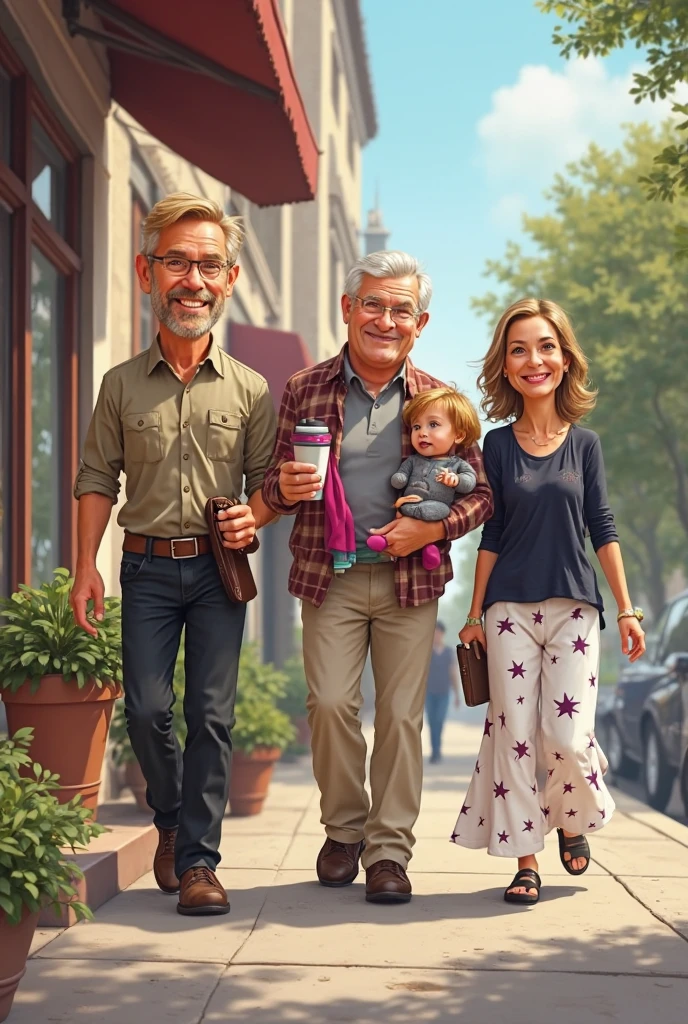 a realistic animated image of a man and his family with a baby and a baby, cartoon image, growth of a couple, cartoon illustration, adult, funny illustration, evolution of man, professional illustration, rendering, illustration!, transformation sequence, in cartoon style, funny cartoon, 50 year old men, leaked image, accurate representation, hd illustration