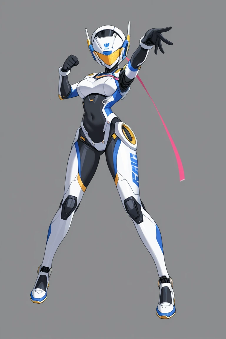 ILLUSTRATION, 1 girl, solo, half body, dynamic pose, fox ears, mecha, machine, bushy tail, Single Tail, mechanical body, Red, (yellow:1.6), (black:1.4), intricate background, detailed background, dynamic lighting black hair, red hair highlights, hands, stadium background