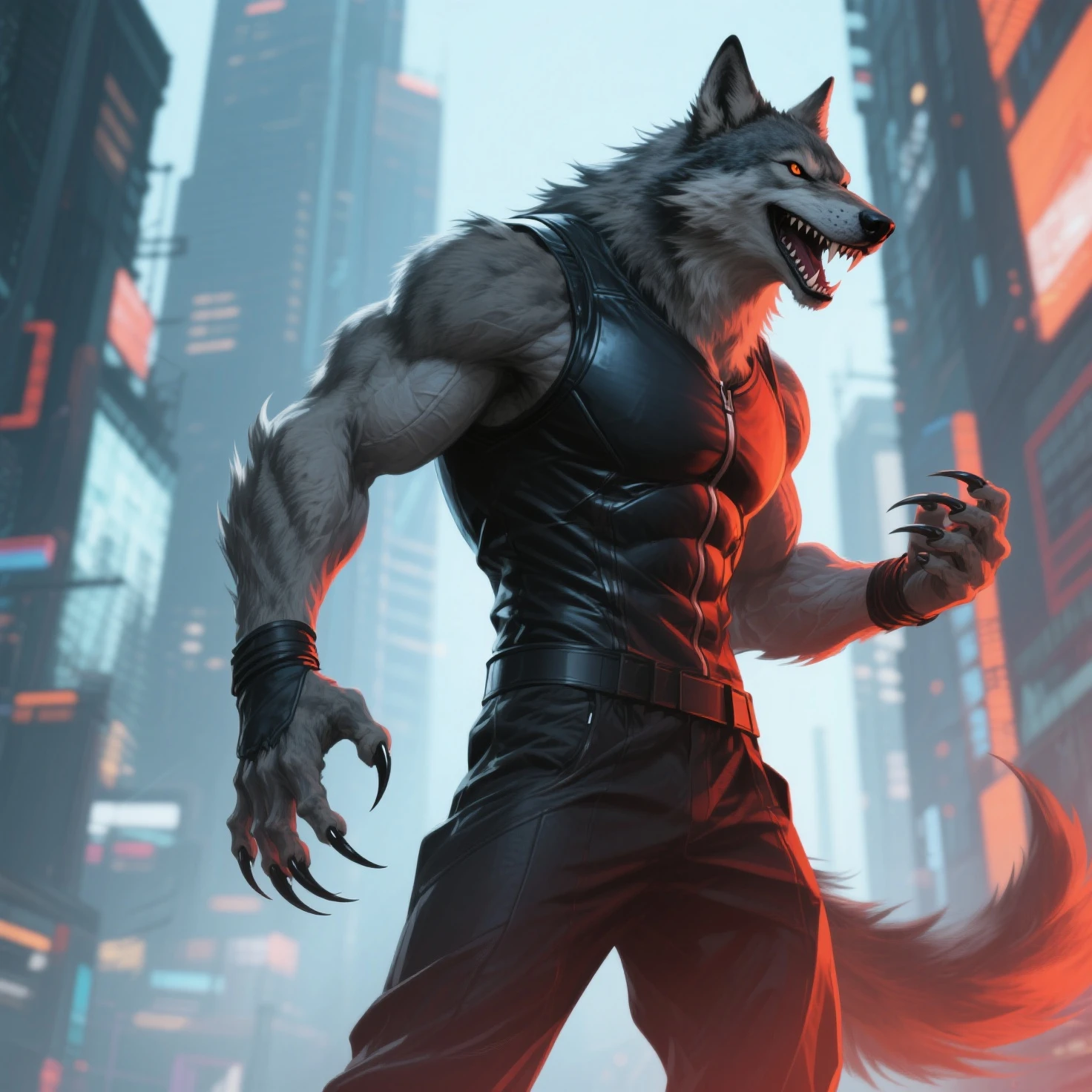 maximum quality, dramatic lighting, fierce expression, epic atmosphere, cabeza de lobo, (((tiro de cuerpo completo))),un lobo estilo cyberpunk, mechanics, ((Detalles intrincados)), HDR, ((Detalles intrincados, hiperdetallado)) , incandescent lamps, cinematic shot, viñeta, efecto de fondo bokeh, (caninos) HD
