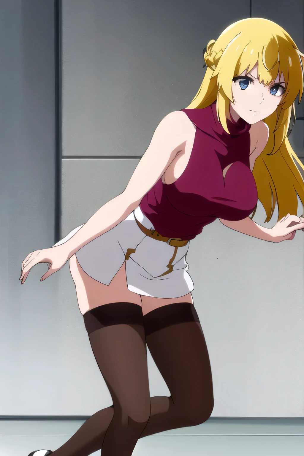 smile，Big BreastsをさらにBig Breastsに描けますか，I'm wearing two-high stockings on both legs，Please Become Blonde。{{X}},Please draw her expression more delicately，walking alone，      city tour      ,，（（（She's wearing casual tourist attire）））， I have a SLR camera  ,（Let's draw a more delicate look），（sleeveless wool sweater），（ Pleated Legs，white panties），（That work is enough for one person {X} can you draw the perfect balance to suppress destruction）、 That's all it takes，frown。unless work requires it。 {X}、 ,    An attractive 40-year-old adult woman is jumping out of her uniform,                      big black wavy hair, ,   Big Breasts, thin waist ， ,   ，