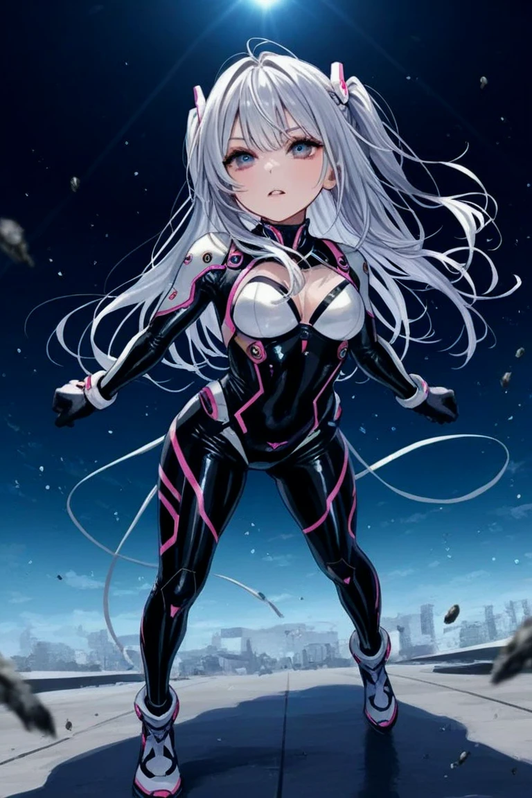 rubber suit villain sexy tits thighs butt less cloth area gray hair pink eyes