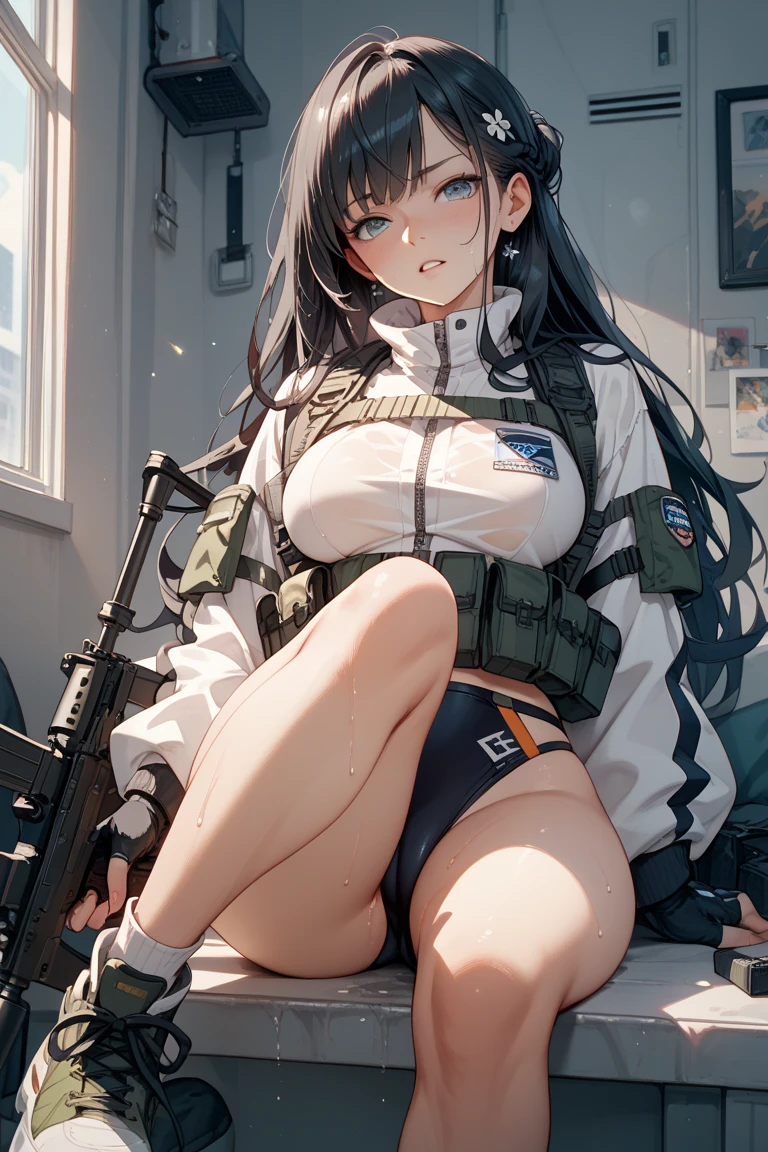 ((Best quality)), ((masterpiece)), (detailed:1.4), 3D, an image of a beautiful cyberpunk female,HDR (High Dynamic Range),Ray Tracing,NVIDIA RTX,Super-Resolution,Unreal 5,Subsurface scattering,PBR Texturing,Post-processing,Anisotropic Filtering,Depth-of-field,Maximum clarity and sharpness,Multi-layered textures,Albeo and Specular maps,Surface shading,Accurate simulation of light-material interaction,Perfect proportions,Octane Render,Two-tone lighting,Wide aperture,Low ISO,White balance,Rule of thirds,8K RAW,wet panties,Take the floral panties,white panties,can saw a trace on my underwear vagina,Pink floral panties, panties is very wet,The panties are so sheer you can see the pussy,(idle),Spread legs,can see the pussy from panties