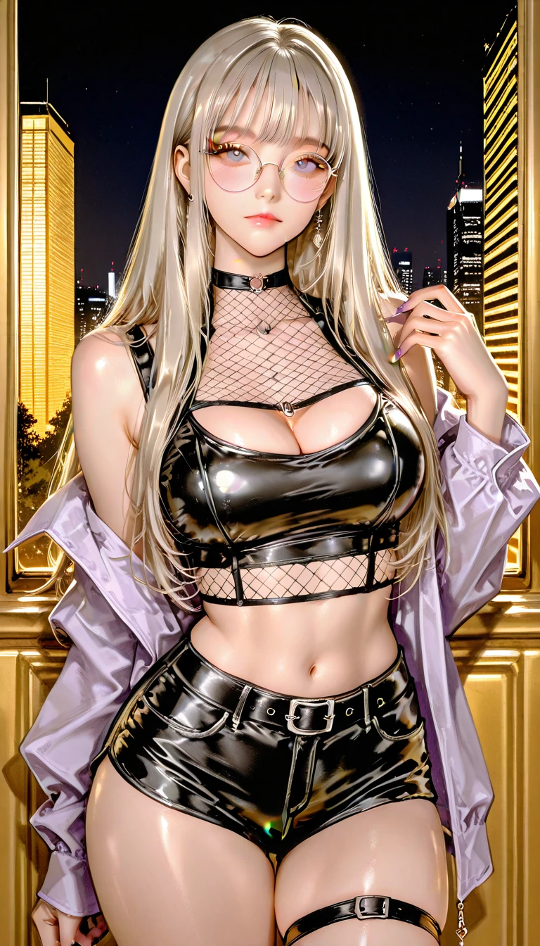 Authentic photography,Great handsome works,It's a real picture,clear picture quality,8K分辨率,8K HD CG works,Ultra-clear, high-detail, ultra-fine picture,High-grade, clear and detailed work,Detailed CG image quality:1.1,Super high resolution large files,Advanced pixels,Advanced detailed details,Super technical clarity detail:1.1,Authentic photography,Indoor lighting effects,Natural dimming effect,Light effect(Simulate lighting effects:1.1)A woman on a saucer,A female DJ,Goddess of electronic sound,Long-haired sister,Long silver hair,Long silver hair,Ultra-fine hair,Clear strands of hair(Super hair details:1.5),Has crimson pupils,A pair of big hooking eyes,Delicate eyelash makeup, Thin eyebrows, Super detailed eyes,lips in red,Sexy big red lips, rosycheeks, Delicate makeup for the face , Pretty face, a face with perfect proportion,(Advanced facial details:1.1),choker necklace,耳Nipple Ring,Bracelet,waist chains,With big red headphones,Wear leather black shorts,White sexy lingerie with black jacket,Pointed-toe heels,Playing on the nightclub stage,DJing on stage,Nightclub style,DJ playing,Electric DJ series,Format picture,Mature series works,Authentic photography,album covers,真实感,Amazing