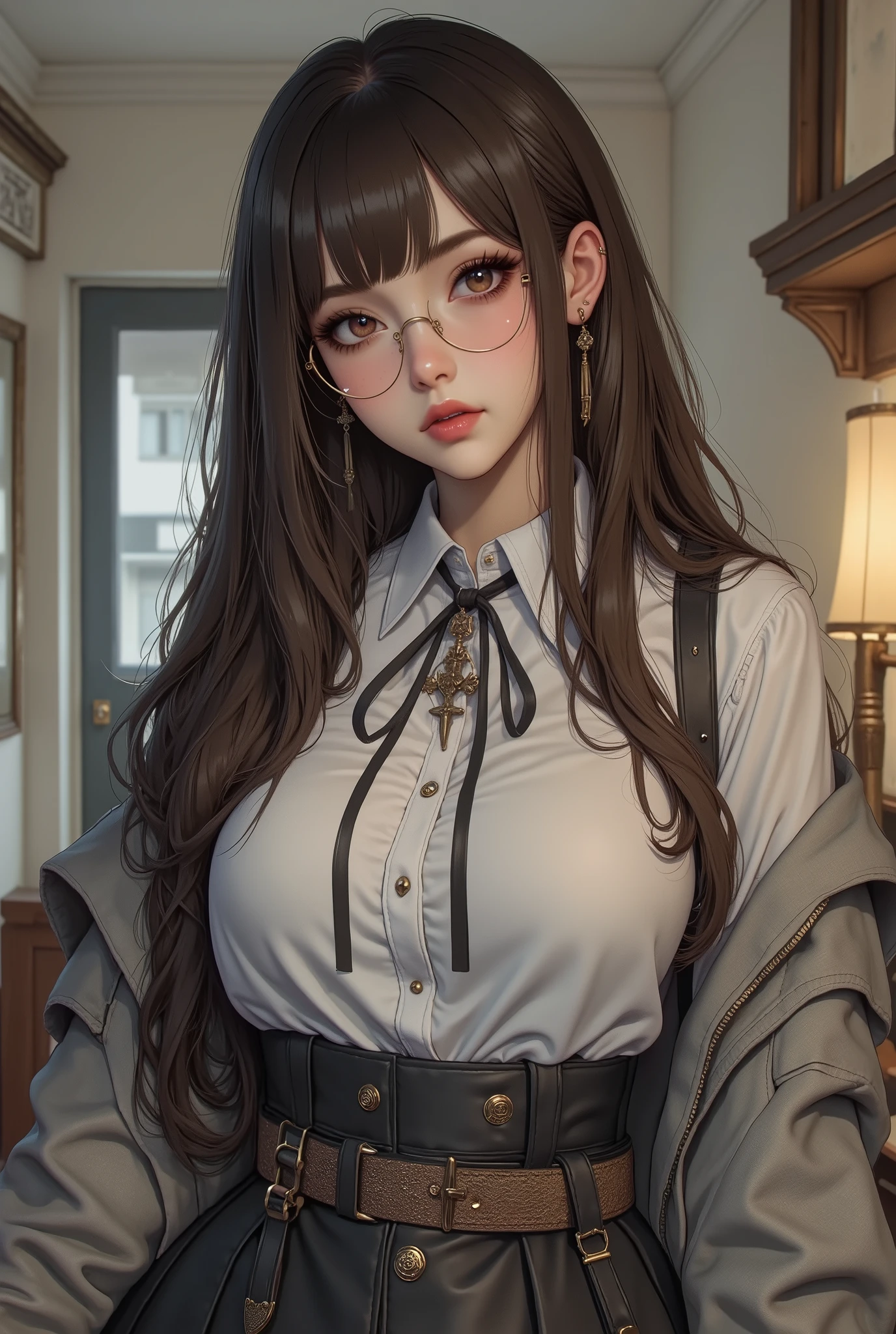1woman,random office lady fashion,(Thin type),(large breasts),(random sexy pose),(random hairstyle),(Highest image quality,(8K), Ultra-realistic, Best Quality, High quality, High Definition, high quality texture, high detailing, Beautiful detailed, fine detailed, extremely details CG, Detailed texture, realistic representation of face, masterpiece, presence),(wearing glasses:1.2),black pantyhose