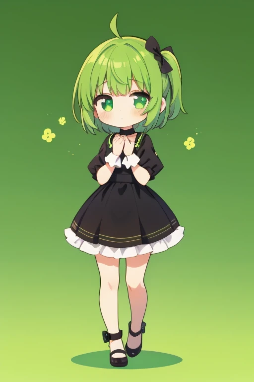 1 girl, cute, young, green hair, bob haircut, green eyes, witch, thigh high,