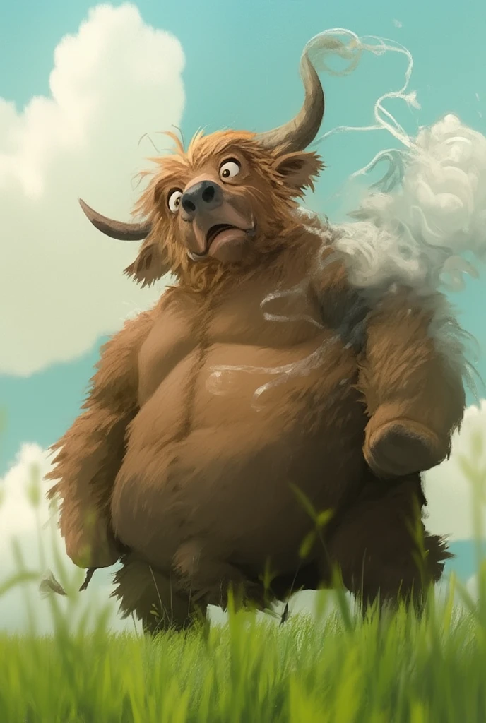 anthro, Scottish highland Cattle:2.4, bovine, sleeping, (hair covering eyes:1.2), ((he is sleeping on a pile of hay in a fijord)), Scottish kilt:1.7, chubby:1.5, strongman:1.5, (solo:1.8), male, flacid penis:1.7, foreskin, saggy balls, super detailed, best art, 8k, vibrant, (by snowskau), by taran fiddler:1.8, by RedRusker:1.8, art stile, 3D, halfbody:1.2), masterpiece, best quality, half body:1.8, halfbody:1.8,