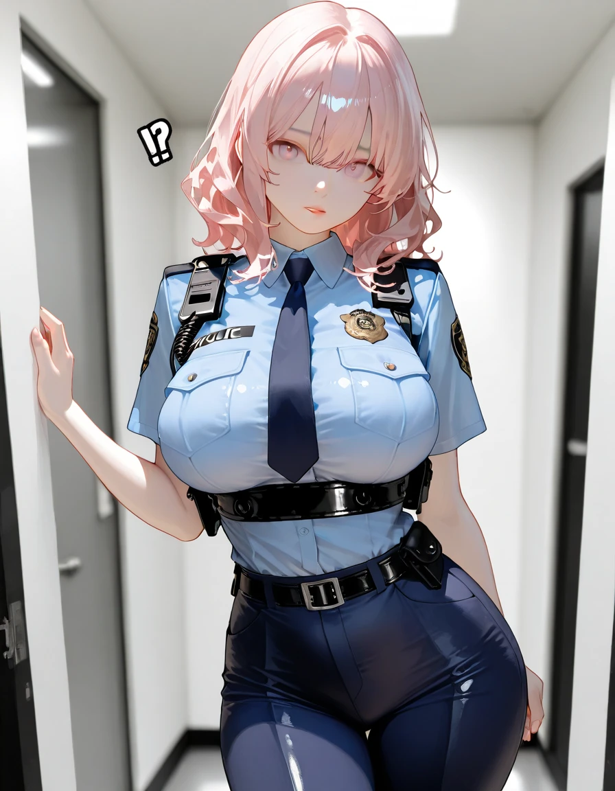 Highest quality, masterpiece, Ultra-high resolution,, RAW Photos, One girl, Off the shoulder,police,Have a bad face,Pink Hair,Outstanding proportions,sexy,Plump