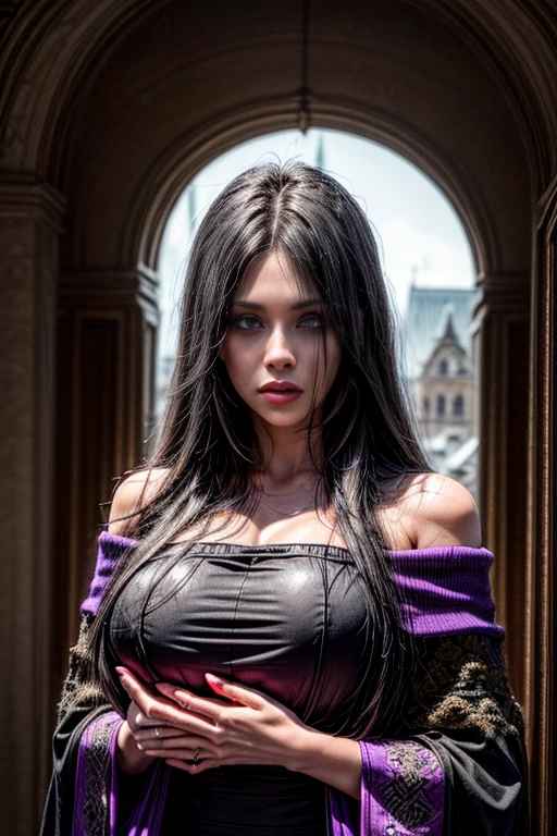 (masterpiece, best quality, photorealistic, white absurdres, 8k:1.2), nsfw, best lighting, complex pupils, flawless face, detailed background, night, pale skin, 1girl, solo, (16 years old:1.5), looking at viewer, [light smile], very long hair, curly hair, (black hair:1.5), (jennifer connelly:1.5), (skswoman:1.5), (jen4con4:1.5), fringe skirt, black chocker, open dress, (torn dress:1.2), (bare breasts:1.4), (BreastsApart:1.4), (legs wide open:1.2),(yellow eyes, glowing eyes:1.2), seductive smile, (black lips:1.2), (ahegao:1.5), (eye rolling up:1.5), (ahg:1.5), (rolling eyes:1.5)