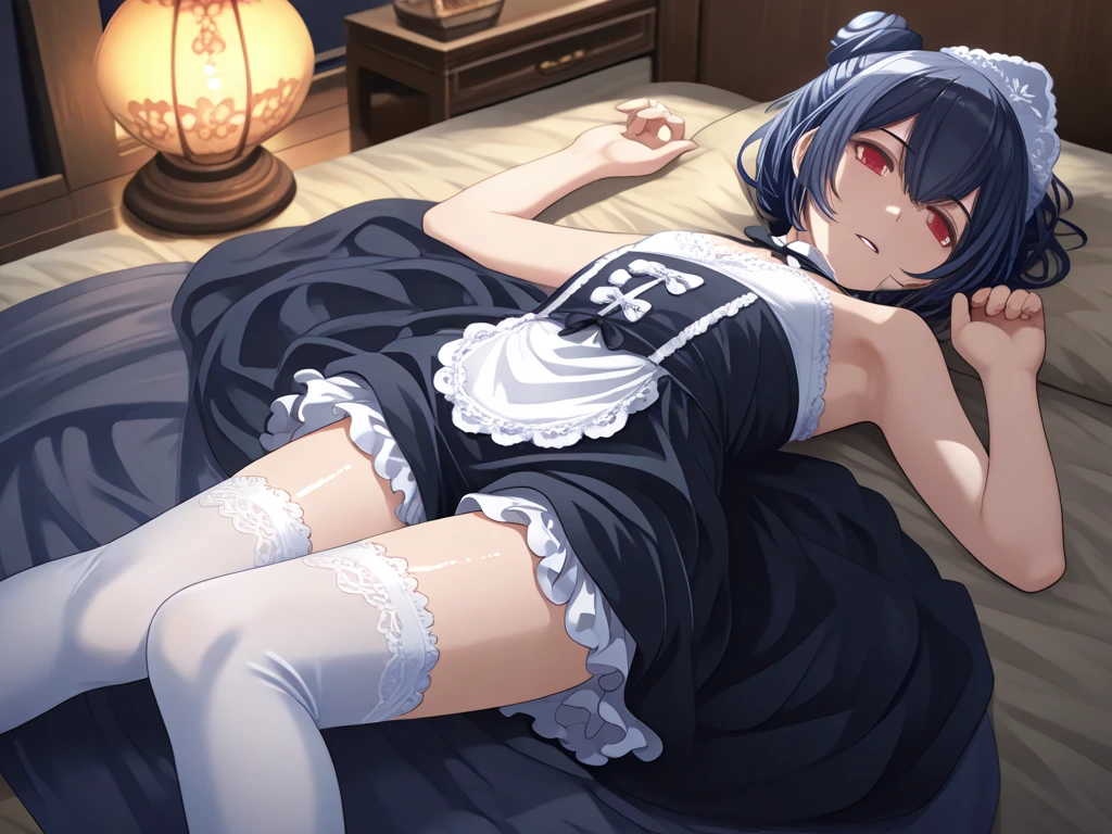 knee,Curtsy,Lift up your skirt,,(masterpiece,best quality),(Short sleeve,White Gothic Lolita),sleepy face,Round eyes,black haired,half length bob,Bare legs,Creek,Cherry tree,underwear,Exposure、Disheveled、Clothing that fits snugly,Chest contour、(((Wet clothing))),tube top,(((Ultra-thin clothing))),(Body model),((body outline)),Grinning, blush,Hyperactive expression,(crotch display),Nipple Covers,Camel tooth patch,