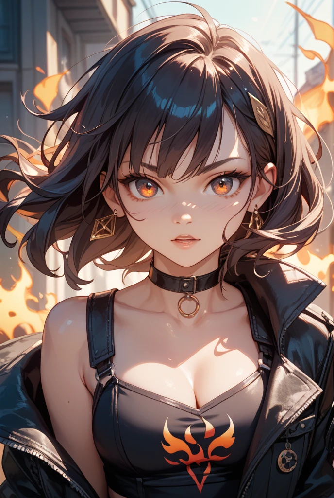 {{{{masterpiece}}}}, {{{Super detailed}}}, {{{high resolution}}}, {{good anatomy}}, (((best quality))),((emerald eyes,brown hair)),{{Extremely detailed and refined}}, {4k CG wallpaper}, {{illustration}}, ((dark skin,african lady,dark brown skin)),(((Side face contour,face close up,bigger eyeballs))),(short ponytail|Detailed hair|blunt bangs|shiny hair),(((prostitute))),{hoodie,red scarf},(arch canthus),{{{emotionless,milf,mature face}}},(lesbian,mystery,intoxicated,1 woman:1),(Color difference:1.2),(small breasts),(simple background)
