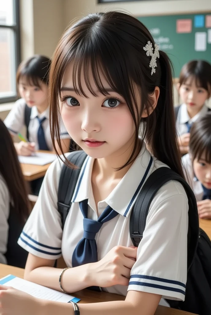 Pretty girl、impatient expression、surprised expression、I left something ...