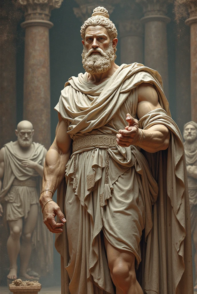 male philosophers, with clothes, resembling Socrates, debating subject in ancient Greece