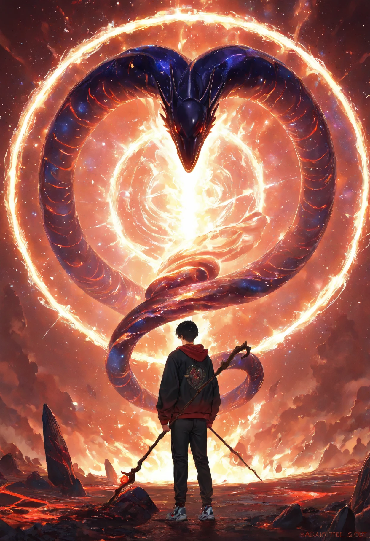 book cover, dragon inside a circle
