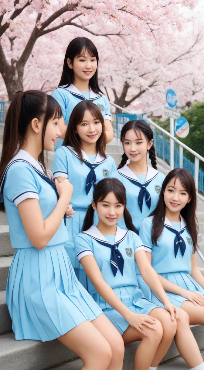 Three Japanese high school girls sitting at a table, Wearing a sailor suit, ((8k)), ((High resolution)), ((high quality))