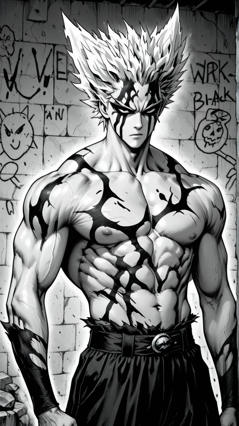 Black Clover Asta, fusion, son goku, 1boy, sword, grimoire, clover 5 leaves, brave, battle damage, blonde hair, blue belt, clenched teeth, furious, green eyes, male focus, muscular, muscular male, pectorals, band, solo, spiky hair, super saiyan, super saiyan 1, teeth, man topless, torn clothes, bracelet,OMPTS Copy best quality, realistic, photorealistic, award-winning illustration, (intricate details: 1.2), (delicate details), (intricate details), (cinematic light, best quality backlights), clear line, sharp focus, official art, unity 8k wallpaper, absurd, incredibly absurd, huge file size, ultra- (in_main_street:1.21), ((masterpiece))